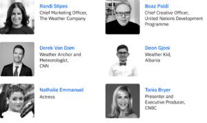 Presenters at Cannes Media Link Beach: Randi Stipes, Boaz Paldi, Derek Van Dam, Deon Gjoni, Nathalie Emmanuel, Tania Bryer
