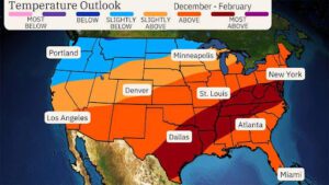 U.S. map showing the winter outlook 2024-25